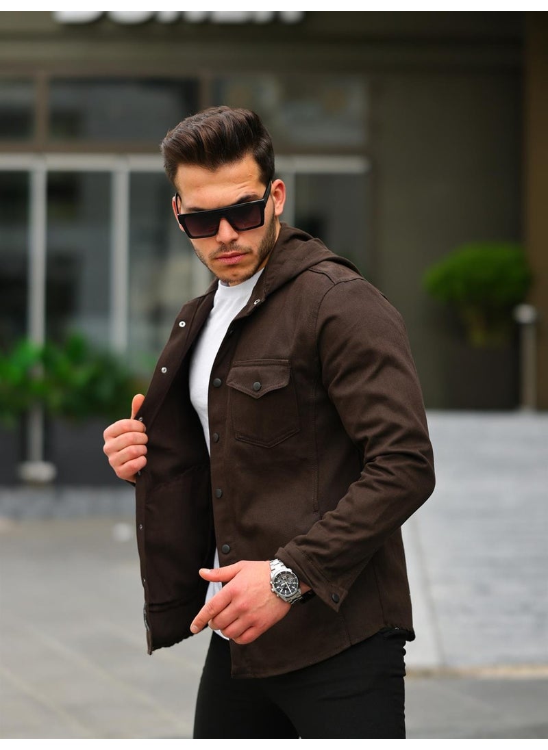 Dark Brown Hooded Denim Jacket