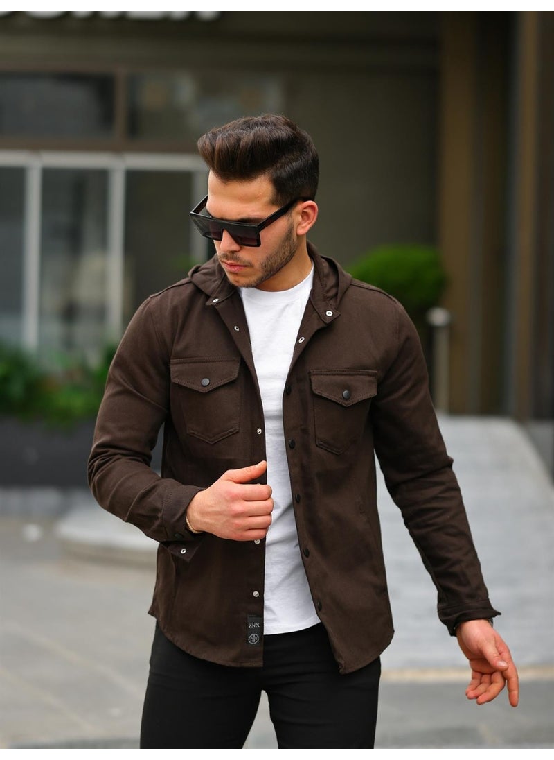 Dark Brown Hooded Denim Jacket