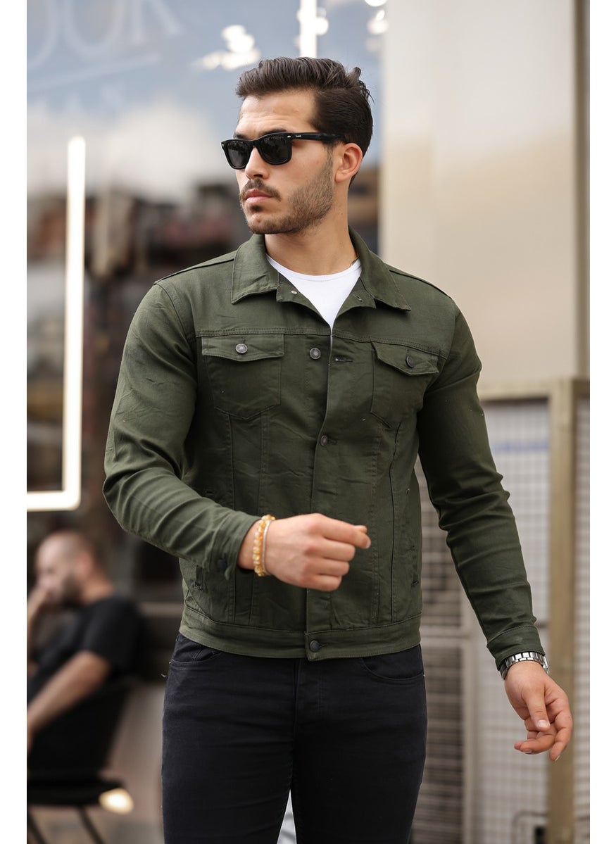 Khaki Color Men's Denim Jacket