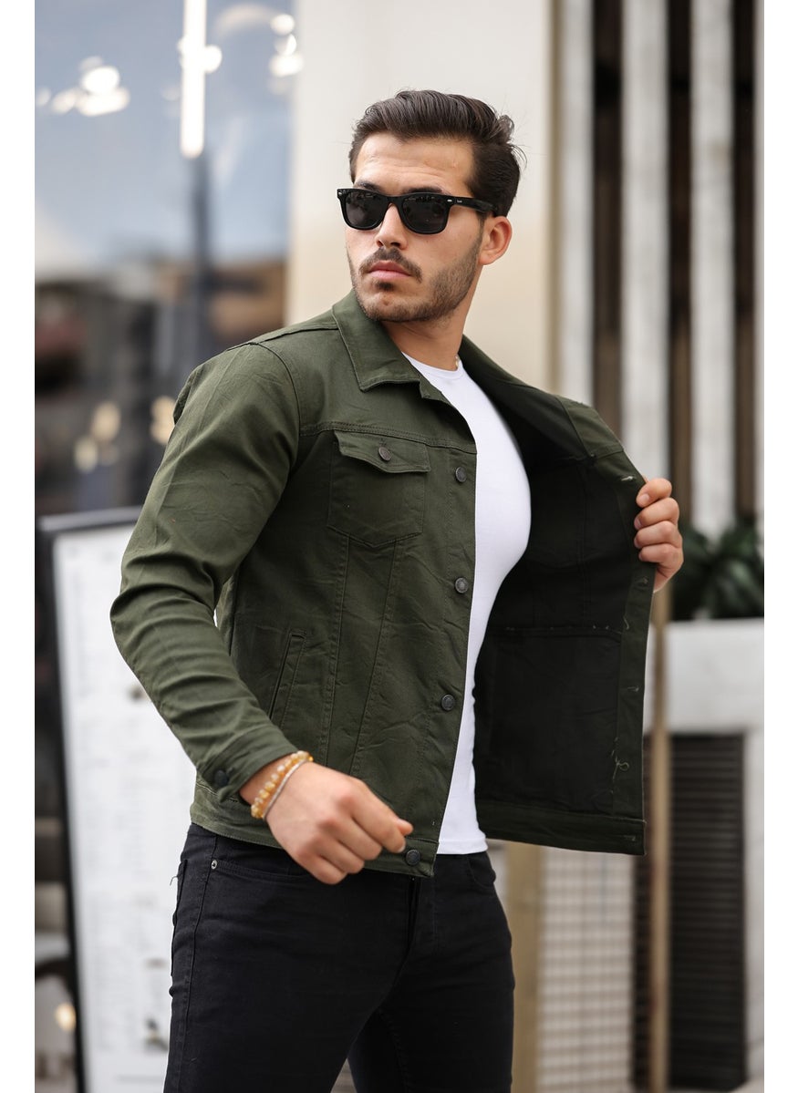 Khaki Color Men's Denim Jacket