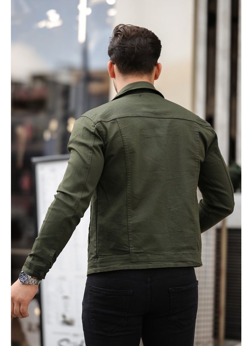 Khaki Color Men's Denim Jacket