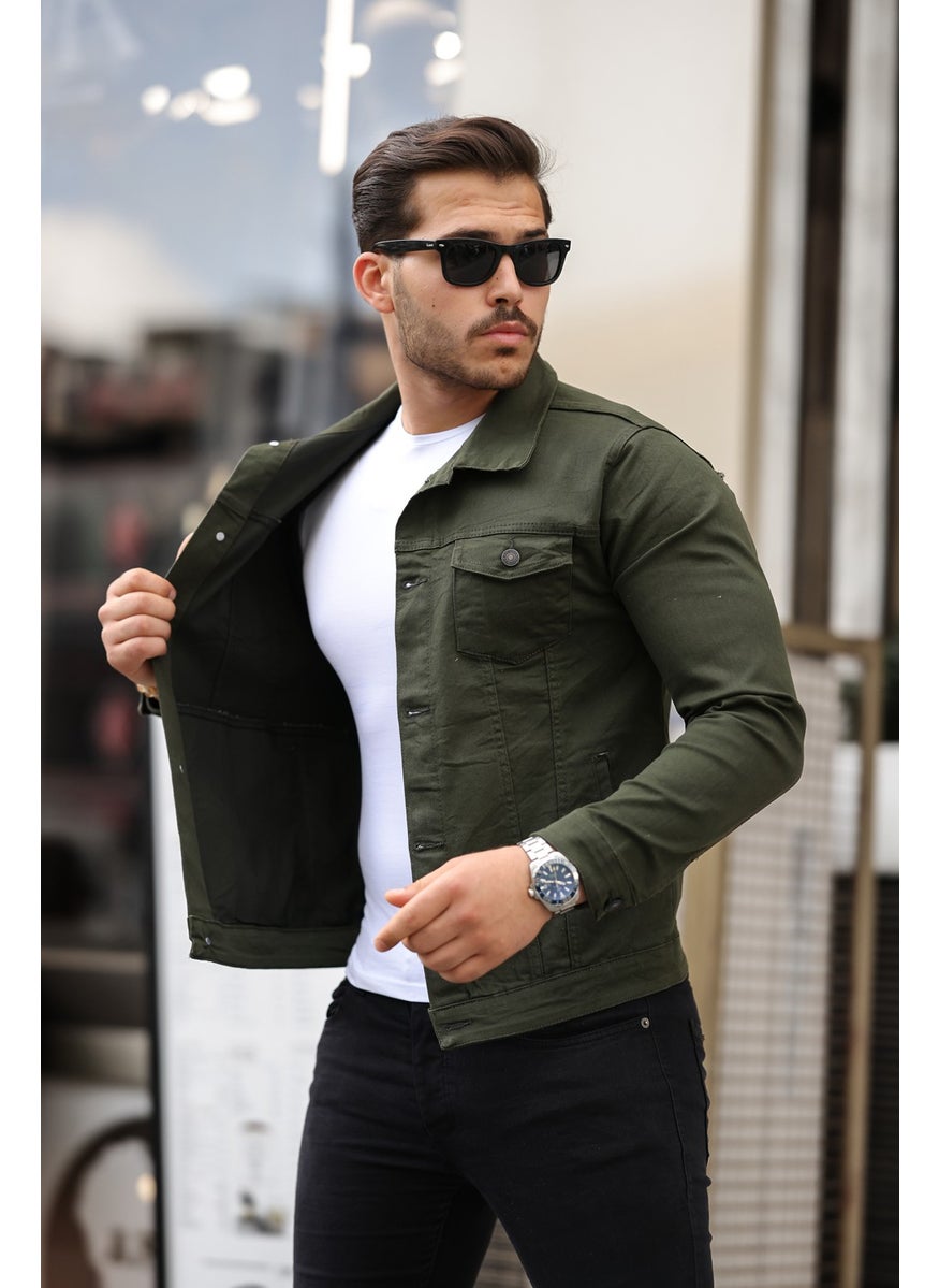 Khaki Color Men's Denim Jacket