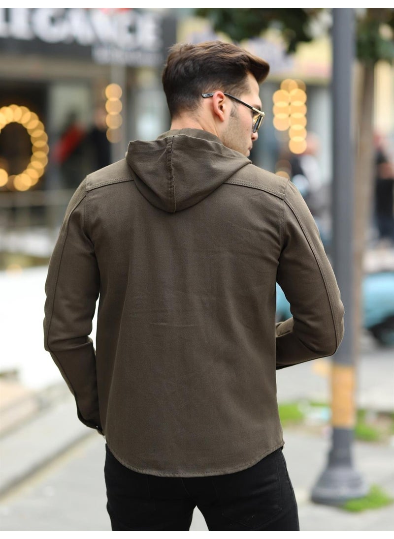 Khaki Color Hooded Denim Jacket