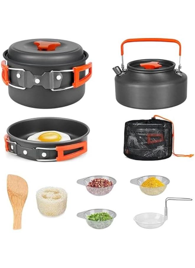 Durku Camping Cookware Mess Kit,Non-Stick Lightweight Pots Set Portable Outdoor Cookware,Includes Pot Pan Bowls Plates, for Camping Backpacking Hiking Outdoor Cooking and Picnic