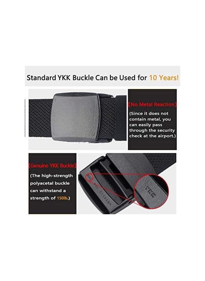 Elastic Belts for Men, Stretch Canvas No Metal Plastic Buckle for Work Travel Sports Trim to Fit 27-46