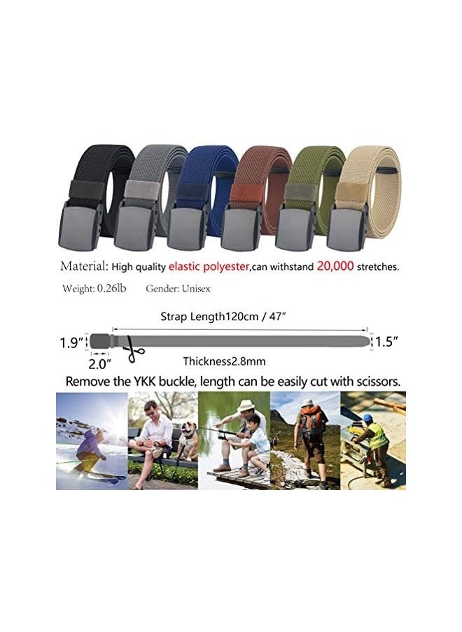 Elastic Belts for Men, Stretch Canvas No Metal Plastic Buckle for Work Travel Sports Trim to Fit 27-46