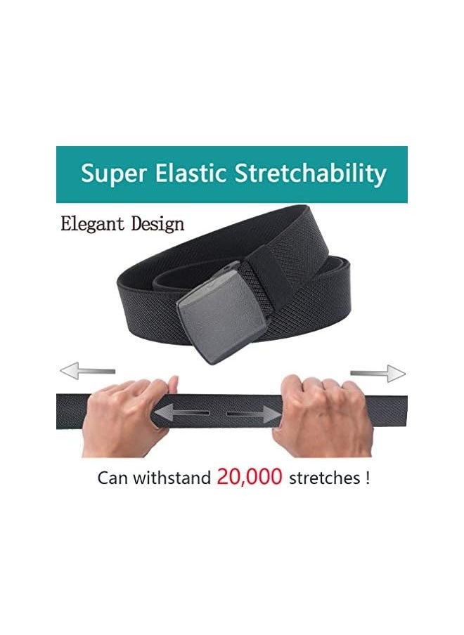 Elastic Belts for Men, Stretch Canvas No Metal Plastic Buckle for Work Travel Sports Trim to Fit 27-46