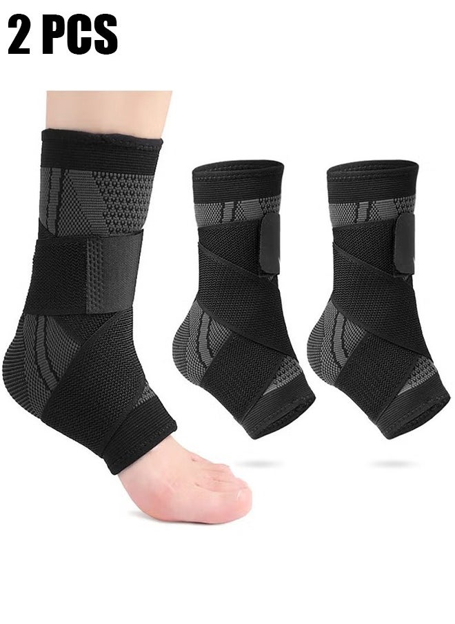 2 Pack Adjustable Ankle Brace Compression Sleeve, Arch Support & Foot Stabilizer, Elastic Wrap for Plantar Fasciitis, Achilles Tendonitis Recovery, Sports Bandage Socks for Men & Women