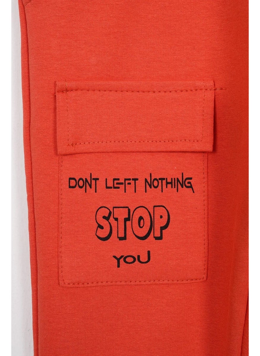 Don't Left Nothing Stop You Text Printed Brick Color Boy's Tracksuit Single Bottom