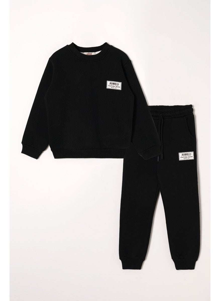 Black Color Boy's Tracksuit with Emblem Detail