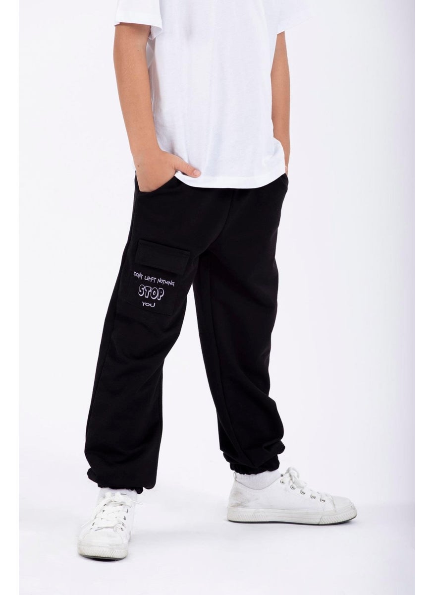 Don't Left Nothing Stop You Text Printed Black Color Boy's Tracksuit Bottom