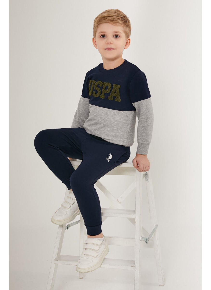 Shiny Gray Navy Blue Boys Tracksuit