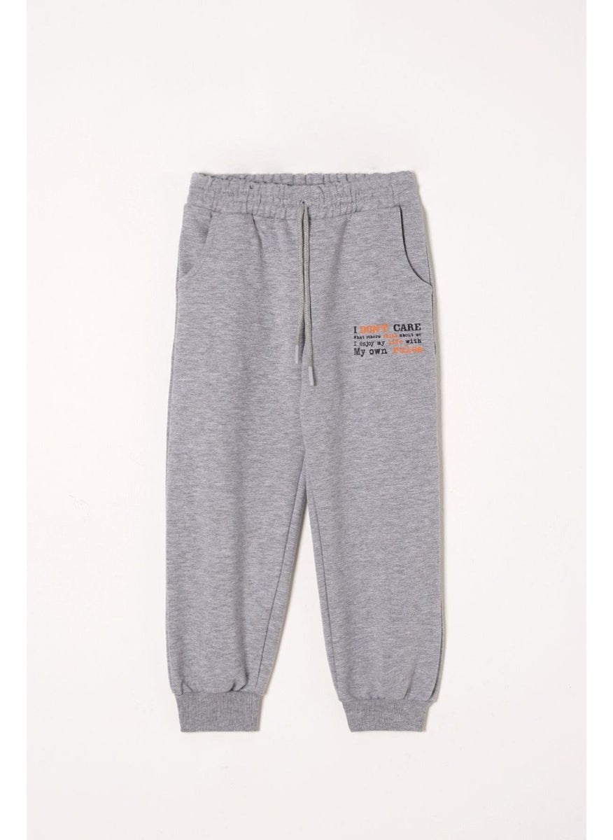 Text Printed Gray Color Boy's Tracksuit Bottom