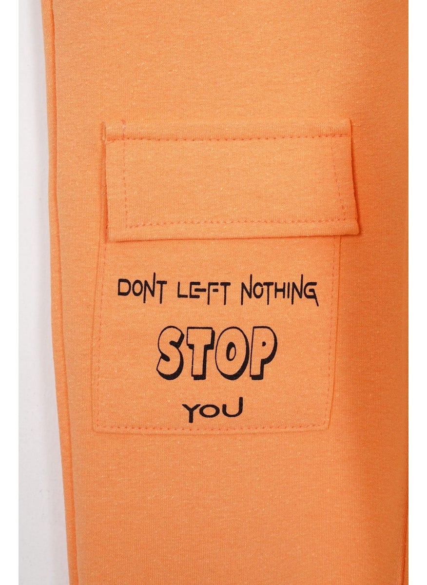 Don't Left Nothing Stop You Text Printed Orange Color Boy's Tracksuit Single Bottom