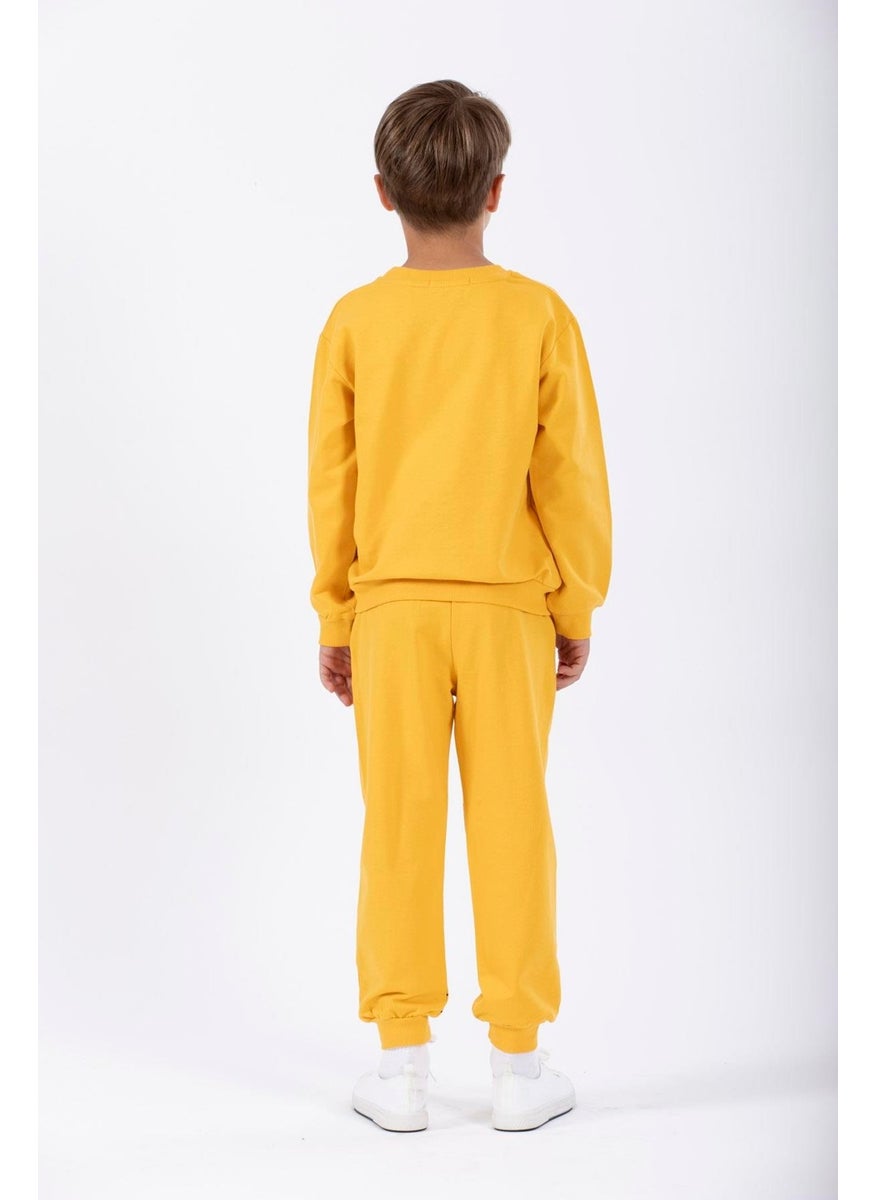 Hat and Bear Printed Mustard Color Boy Tracksuit