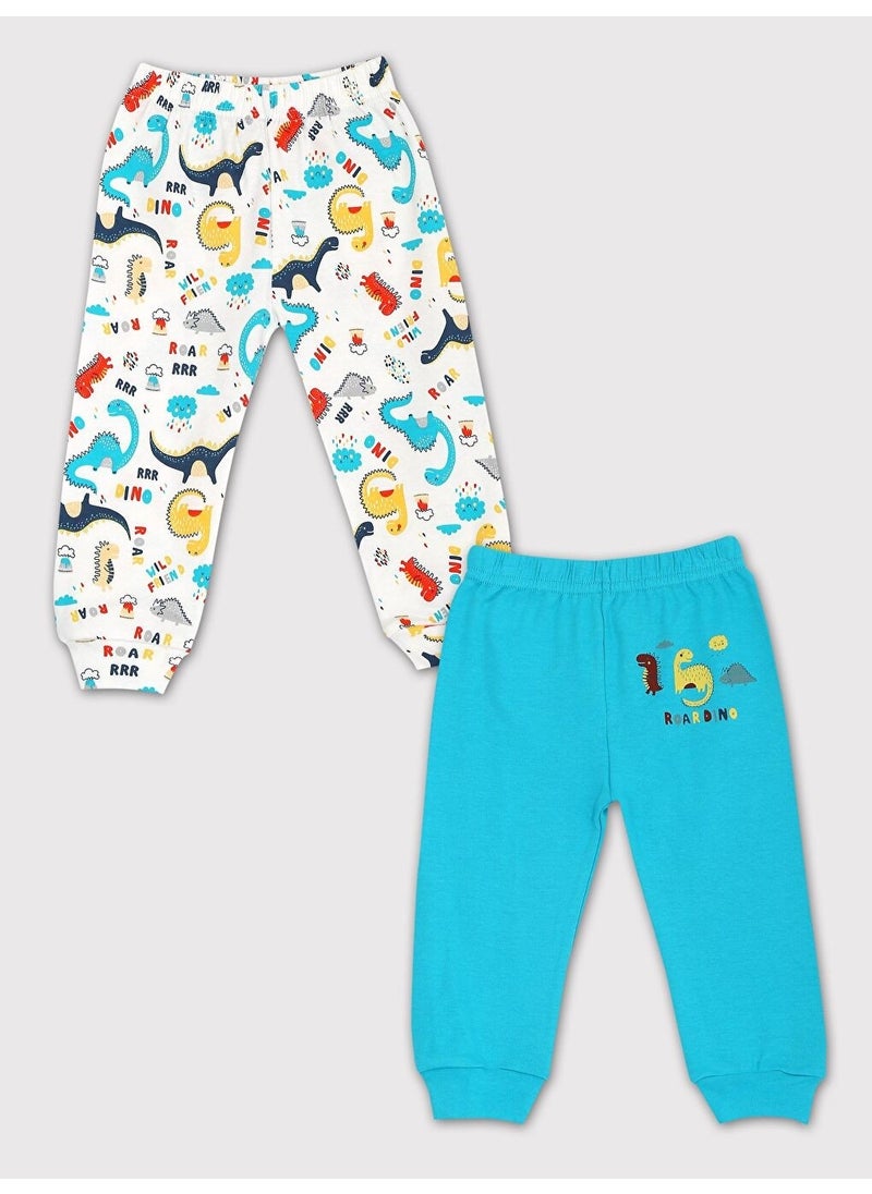 Basic Dinosaur Patterned 2-Pack Baby Boy Bottoms Without Booties 3 Months-3 Years