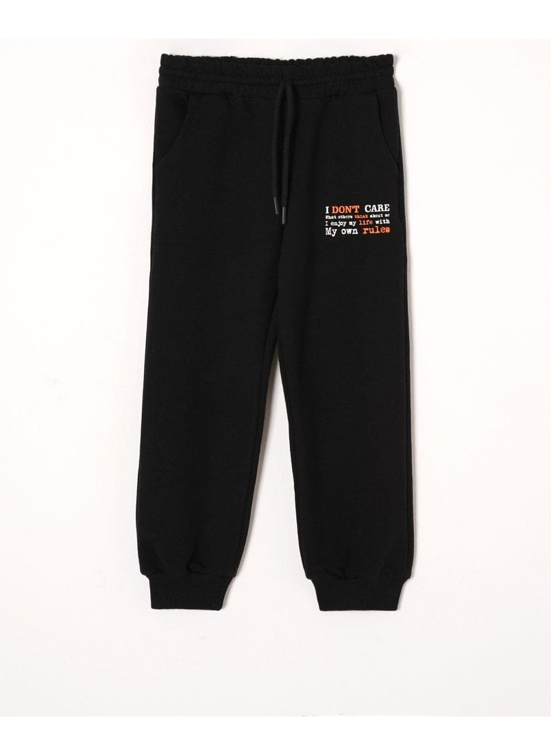 Black Color Boy's Tracksuit Single Bottom with Text Print