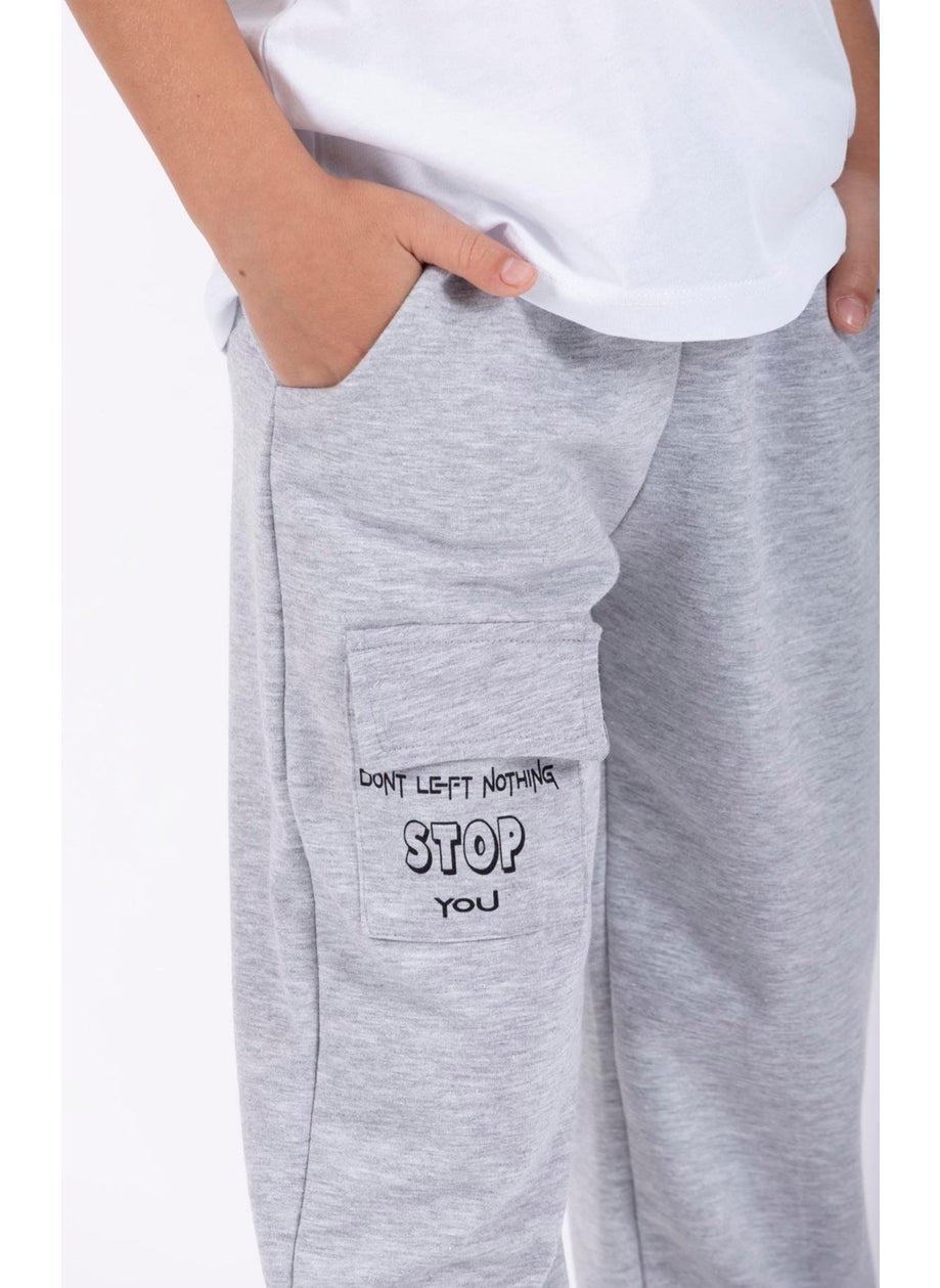 Don't Left Nothing Stop You Text Printed Gray Color Boy's Tracksuit Single Bottom