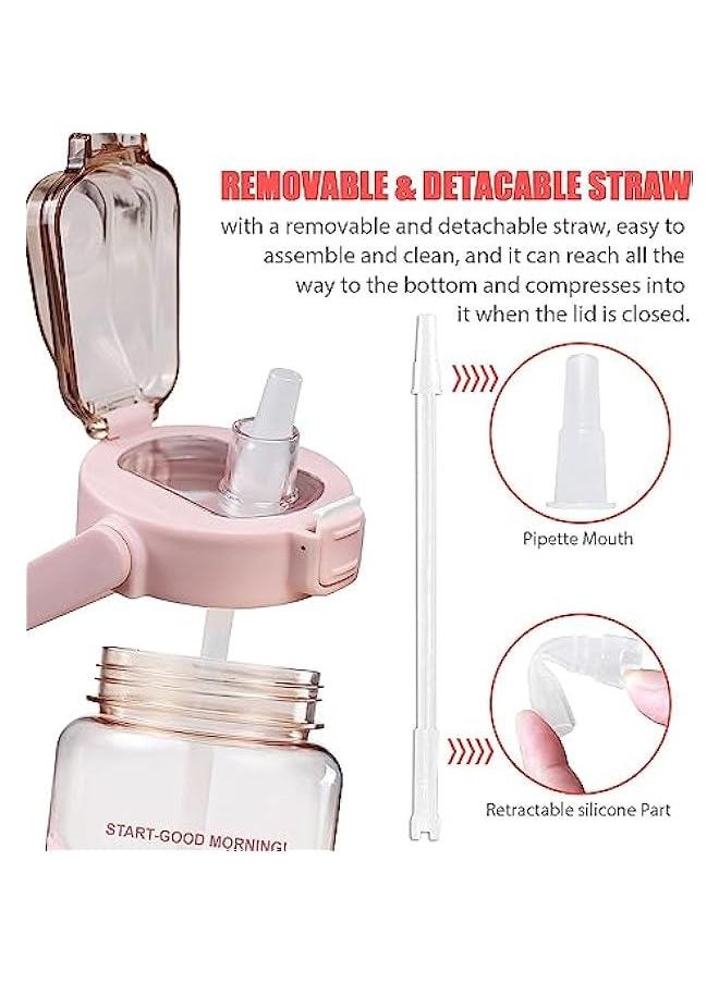 Half Gallon Water Bottle With Sleeve 64oz (2L) Inspirational Water Bottle With Straw and Time Stamp, Drinkable Leak-Proof Tritan BPA-Free Bottle, Large Water Jug for Gym,Sports Bottles (pink)