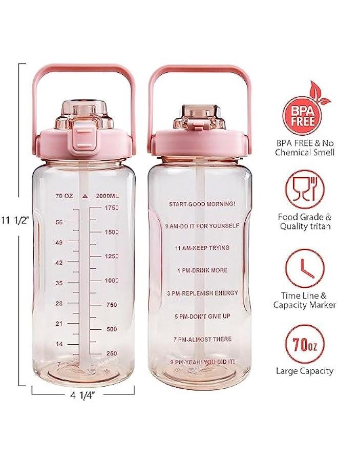 Half Gallon Water Bottle With Sleeve 64oz (2L) Inspirational Water Bottle With Straw and Time Stamp, Drinkable Leak-Proof Tritan BPA-Free Bottle, Large Water Jug for Gym,Sports Bottles (pink)
