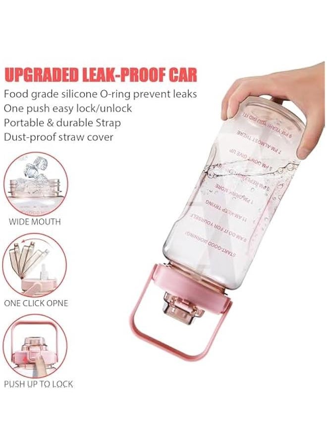 Half Gallon Water Bottle With Sleeve 64oz (2L) Inspirational Water Bottle With Straw and Time Stamp, Drinkable Leak-Proof Tritan BPA-Free Bottle, Large Water Jug for Gym,Sports Bottles (pink)