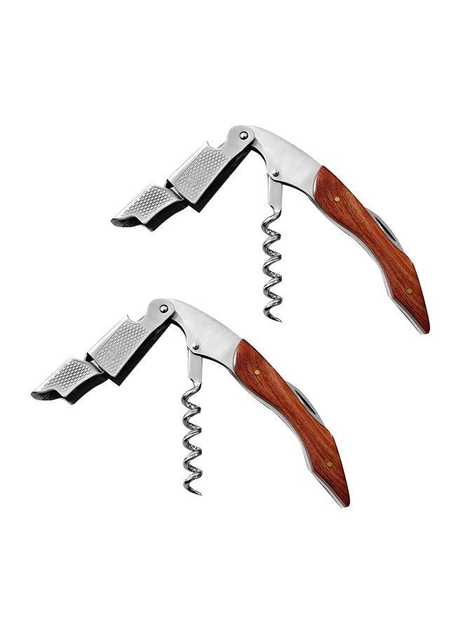 2-Piece Professional Steel Head Bottle Opener Silver/Brown 13 x 5 x 5cm