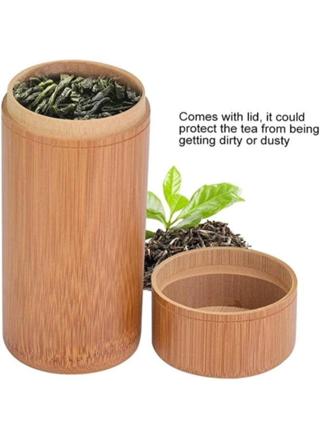 Organize Your Tea and More with a Portable Bamboo Tea Storage Container - Ideal for Coffee Nuts Spices and More - Natural Round Shape Tea Holder Makes Home Use Easy