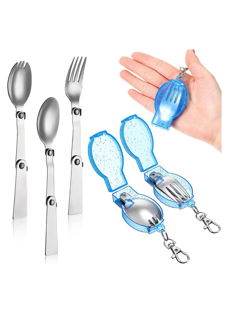 Foldable Fork and Spoon Set 3Pcs Portable Silverware Set with Case Stainless Steel Folding Spoon Fork Set Portable Utensils Set Flatware Travel Utensils for Travel Camping Picnic Outdoor Activities