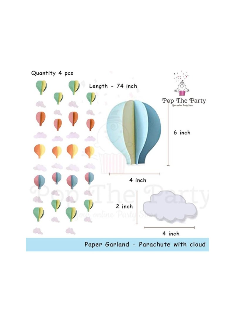 Pop The Party 3D Paper Hanging Parachute and Cloud for Wall Decoration (Pack of 4, Multicolor)