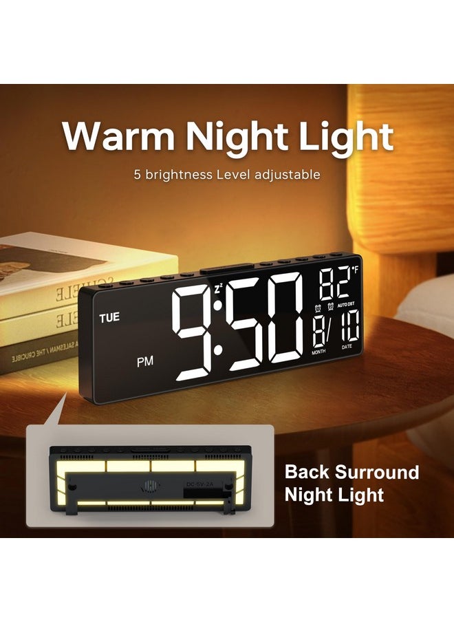 10.5'' Digital Large Alarm Clock With 8-In-1 Rgb Colors, Date, Month, Temperature Led Display, Auto Dst, Modern Decor Design For Desk, Wall, Living Room, Bedroom, Gift, Yougster And Elderly