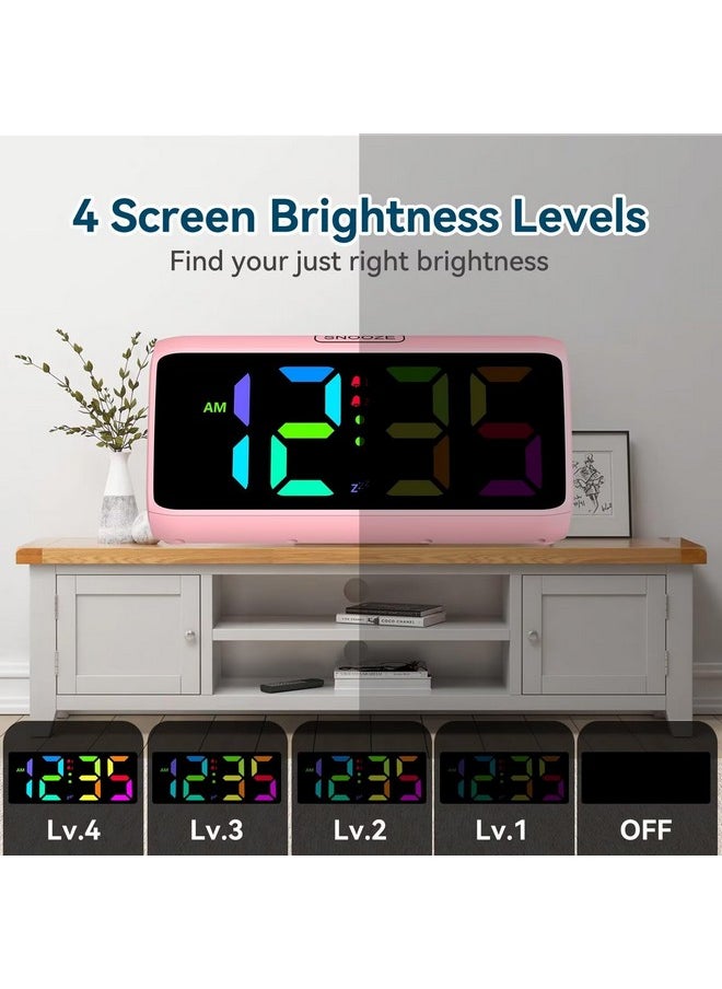 Loud Alarm Clock For Heavy Sleepers, Rgb Alarm Clocks For Bedrooms Seniors Kids, Plug In Digital Clock With 5 Dimmers, 2 Alarms, 4 Volumes And Snooze