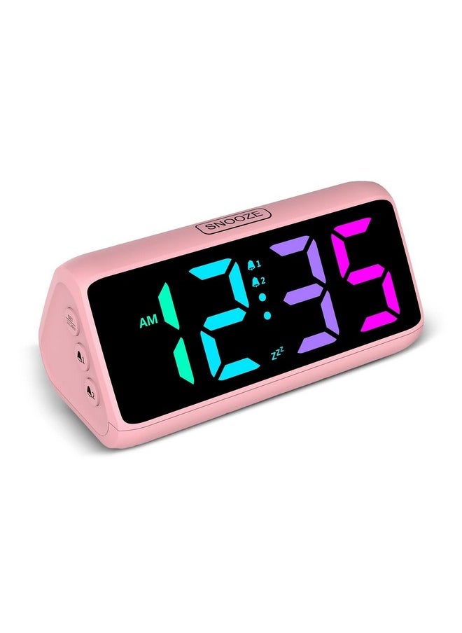 Loud Alarm Clock For Heavy Sleepers, Rgb Alarm Clocks For Bedrooms Seniors Kids, Plug In Digital Clock With 5 Dimmers, 2 Alarms, 4 Volumes And Snooze