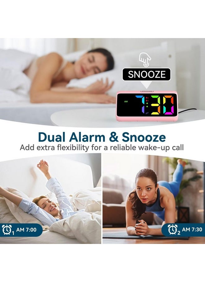 Loud Alarm Clock For Heavy Sleepers, Rgb Alarm Clocks For Bedrooms Seniors Kids, Plug In Digital Clock With 5 Dimmers, 2 Alarms, 4 Volumes And Snooze