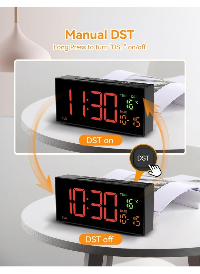 Alarm Clocks For Bedrooms, Digital Alarm Clock With Date Temperature And Weekday, Manual Dst, Snooze, 2 Alarms, 4 Volumes Bedside Desk Clock For Living Room Home