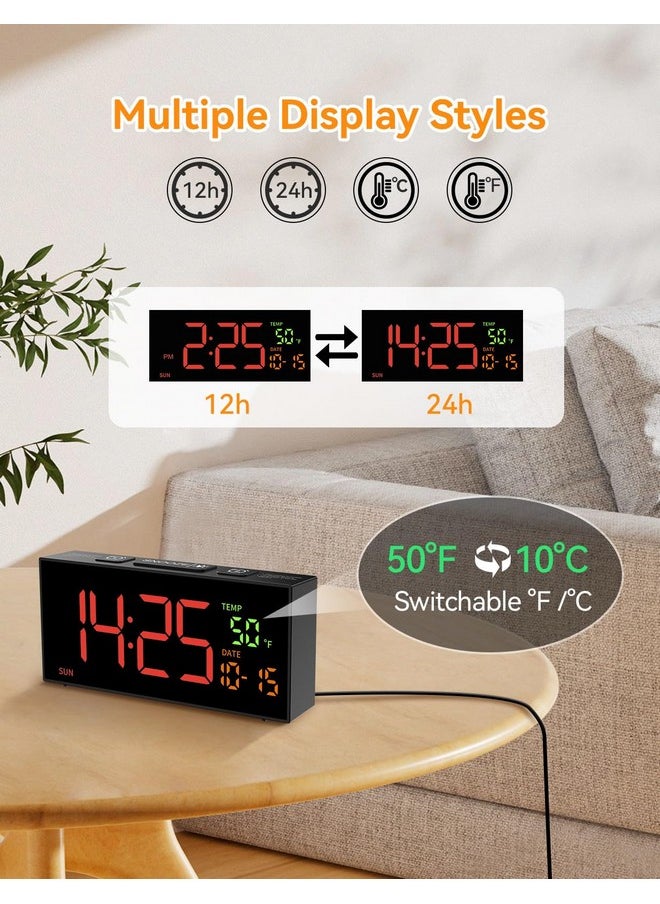 Alarm Clocks For Bedrooms, Digital Alarm Clock With Date Temperature And Weekday, Manual Dst, Snooze, 2 Alarms, 4 Volumes Bedside Desk Clock For Living Room Home