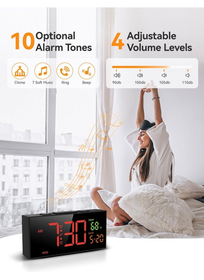 Alarm Clocks For Bedrooms, Digital Alarm Clock With Date Temperature And Weekday, Manual Dst, Snooze, 2 Alarms, 4 Volumes Bedside Desk Clock For Living Room Home