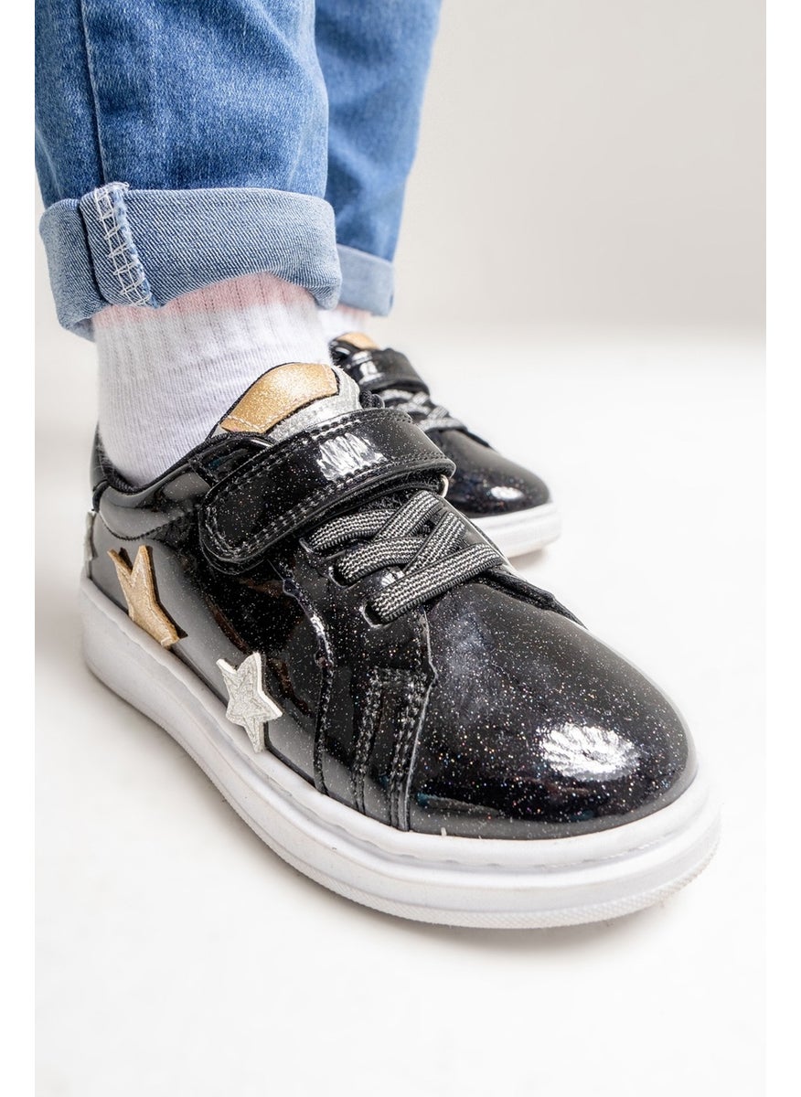 Girl Black Glitter Patent Leather Anatomical Casual Shoes