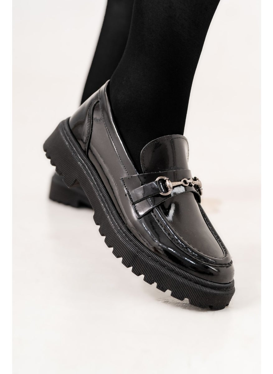 Girls Black Patent Leather Anatomical College Shoes