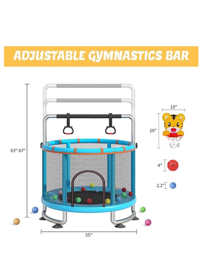 Trampoline for Kids, Vocpy 5FT Indoor Outdoor Trampoline, Adjustable Gymnastics Bars, Kids & Adults Trampoline with Enclosure Net for Boys Girls Christmas Birthday Gifts