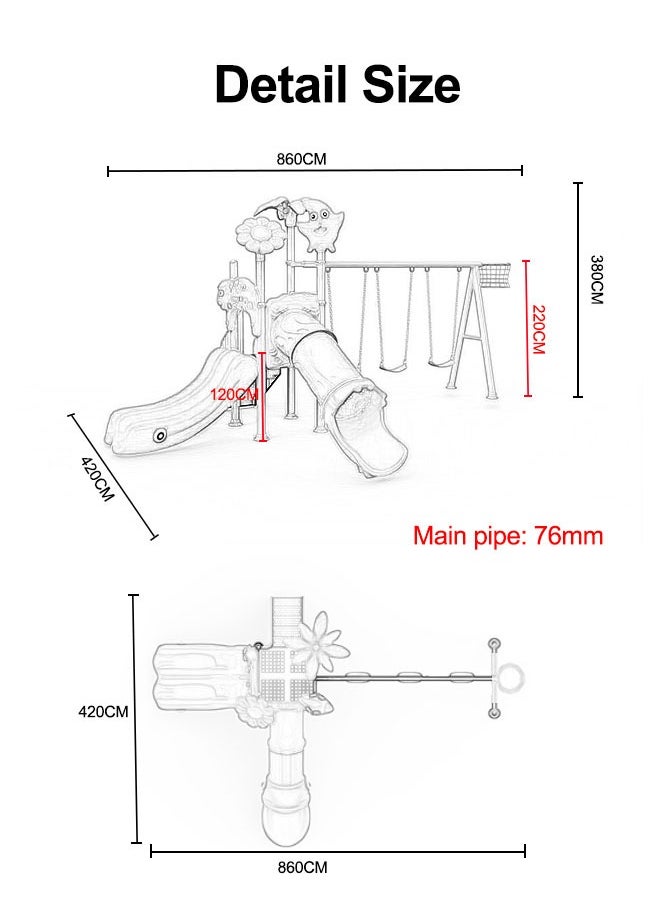 Outdoor Playground Slide With Three Seats Swing Park Outdoor Slide