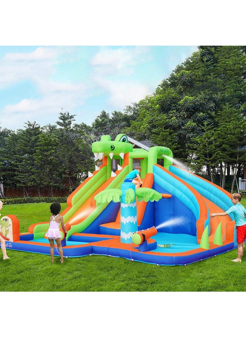 Inflatable Twin Water Slide for Kids Outdoor Play Double the Fun (Crocodile)