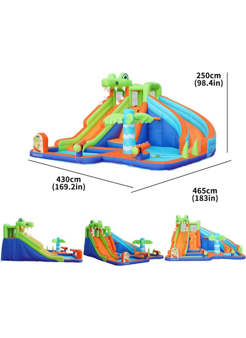 Inflatable Twin Water Slide for Kids Outdoor Play Double the Fun (Crocodile)