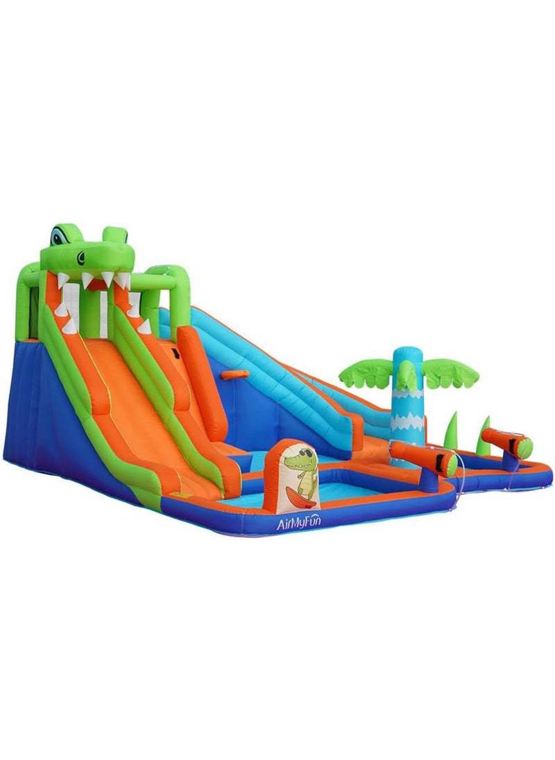 Inflatable Twin Water Slide for Kids Outdoor Play Double the Fun (Crocodile)