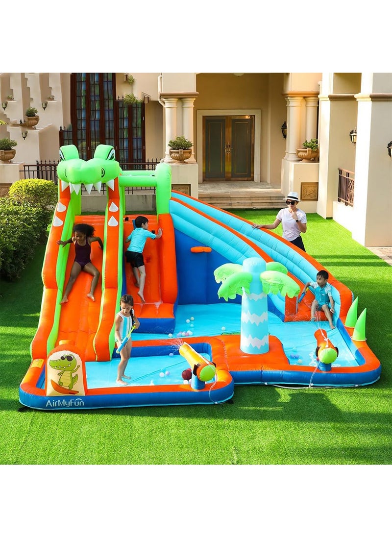 Inflatable Twin Water Slide for Kids Outdoor Play Double the Fun (Crocodile)