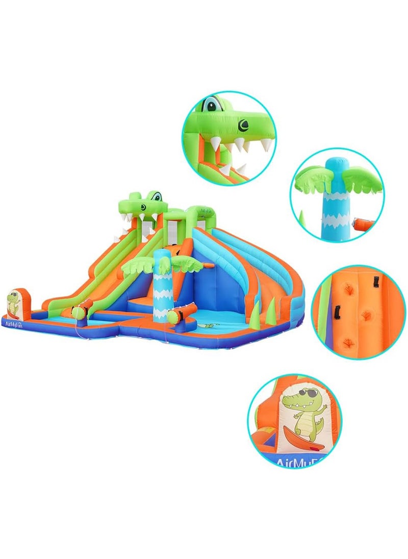 Inflatable Twin Water Slide for Kids Outdoor Play Double the Fun (Crocodile)