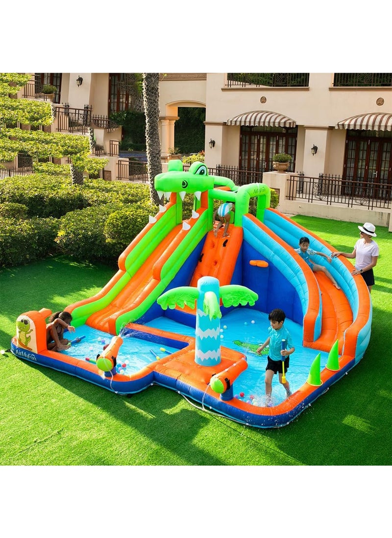 Inflatable Twin Water Slide for Kids Outdoor Play Double the Fun (Crocodile)