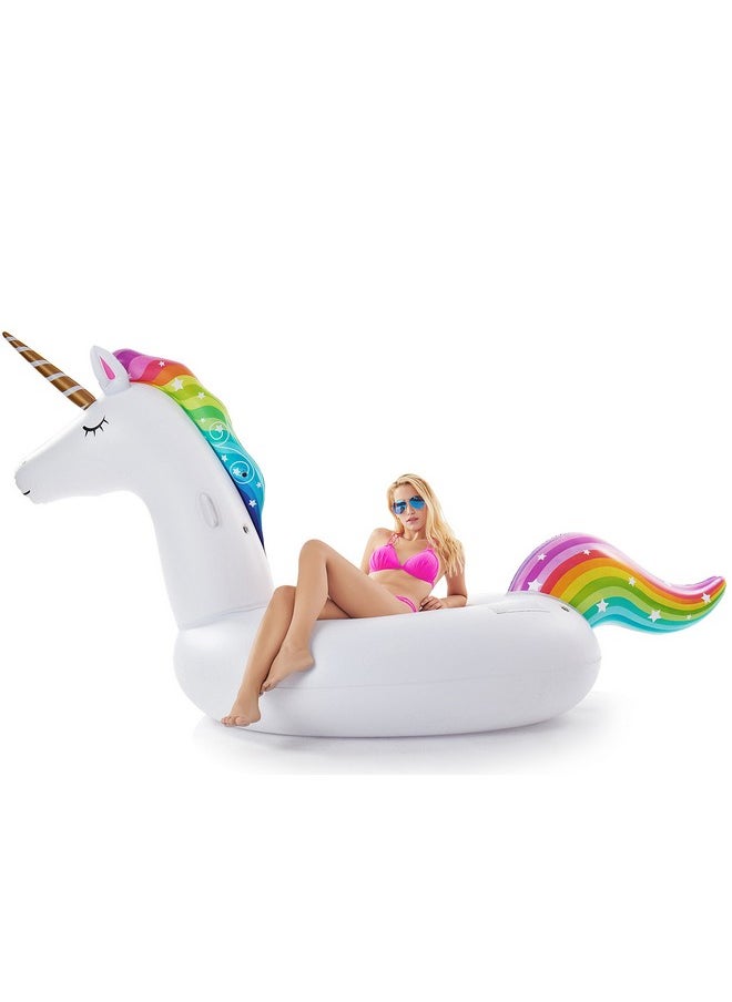 Giant Inflatable Unicorn Pool Float Floatie Ride On With Fast Valves Large Rideable Blow Up Summer Beach Swimming Pool Party Lounge Raft Decorations Toys Kids Adults