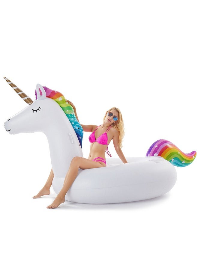 Giant Inflatable Unicorn Pool Float Floatie Ride On With Fast Valves Large Rideable Blow Up Summer Beach Swimming Pool Party Lounge Raft Decorations Toys Kids Adults