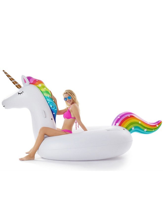 Giant Inflatable Unicorn Pool Float Floatie Ride On With Fast Valves Large Rideable Blow Up Summer Beach Swimming Pool Party Lounge Raft Decorations Toys Kids Adults