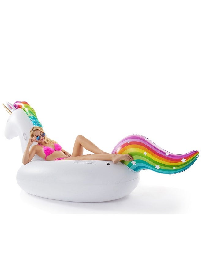 Giant Inflatable Unicorn Pool Float Floatie Ride On With Fast Valves Large Rideable Blow Up Summer Beach Swimming Pool Party Lounge Raft Decorations Toys Kids Adults